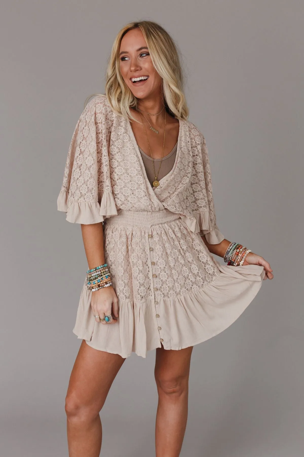 Samba Lace Skort Romper - Natural