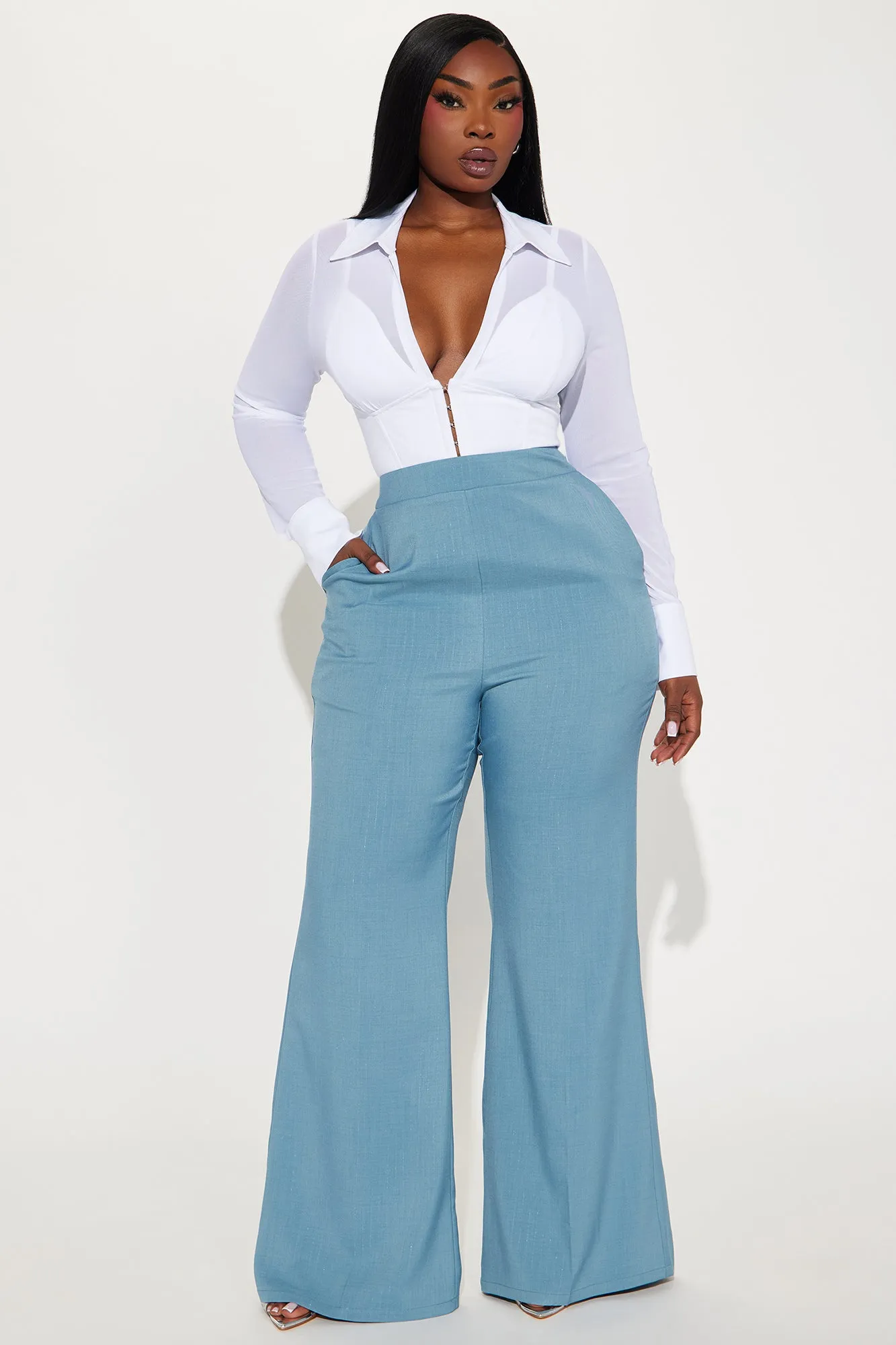 Serafina Wide Leg Trouser - Slate Blue