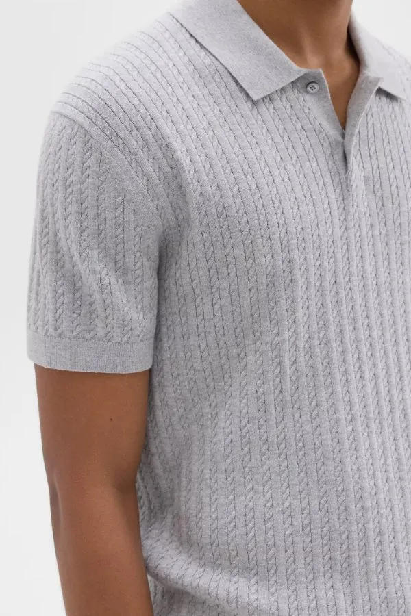 Short Sleeve Cotton Cable Knit Polo