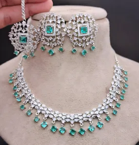 Silver White and Aqua Stone  Necklace Set