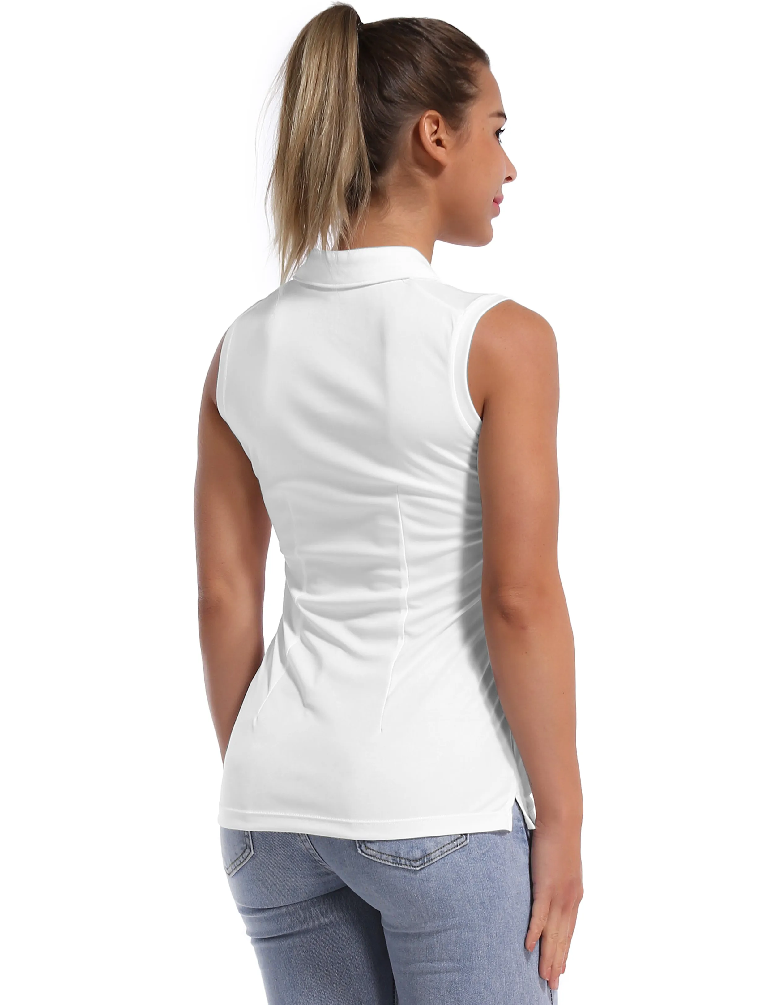 Sleeveless Slim Fit Polo Shirt white_yogastudio