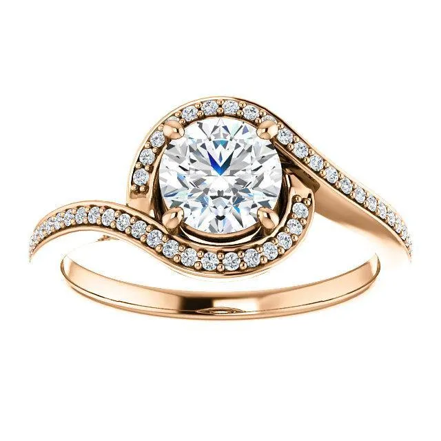 Solitaire Diamond Bypass Engagement Ring W/ Channel Set Band