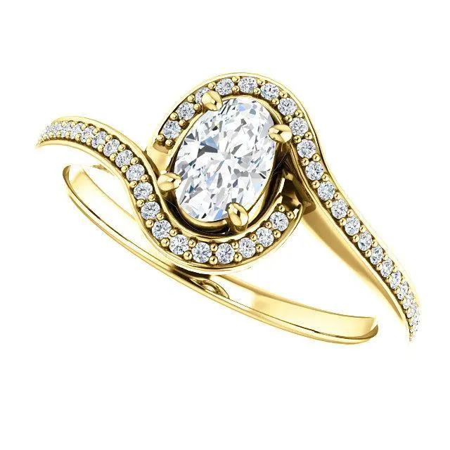 Solitaire Diamond Bypass Engagement Ring W/ Channel Set Band