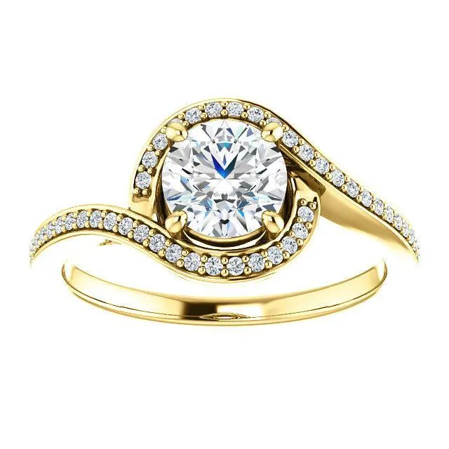 Solitaire Diamond Bypass Engagement Ring W/ Channel Set Band