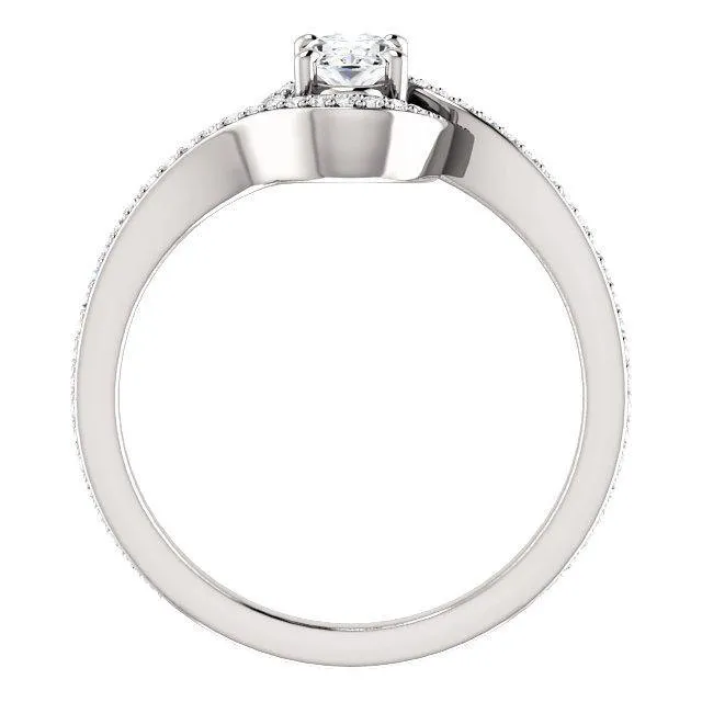 Solitaire Diamond Bypass Engagement Ring W/ Channel Set Band