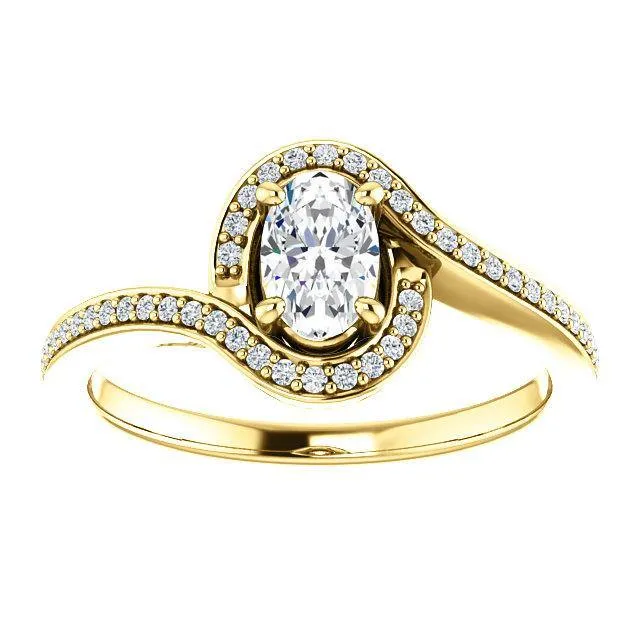 Solitaire Diamond Bypass Engagement Ring W/ Channel Set Band