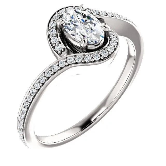 Solitaire Diamond Bypass Engagement Ring W/ Channel Set Band