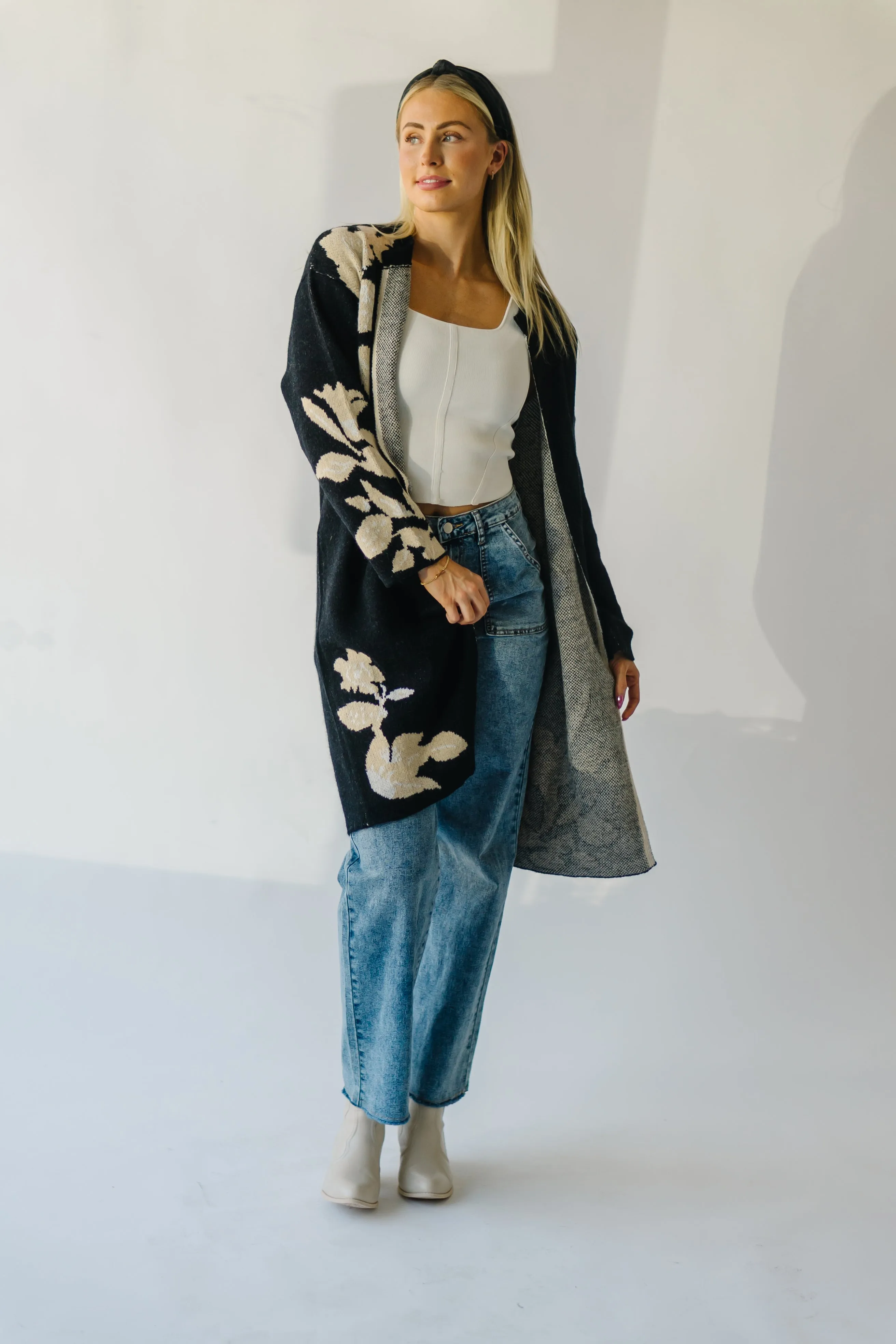 The Alleman Floral Cardigan in Black