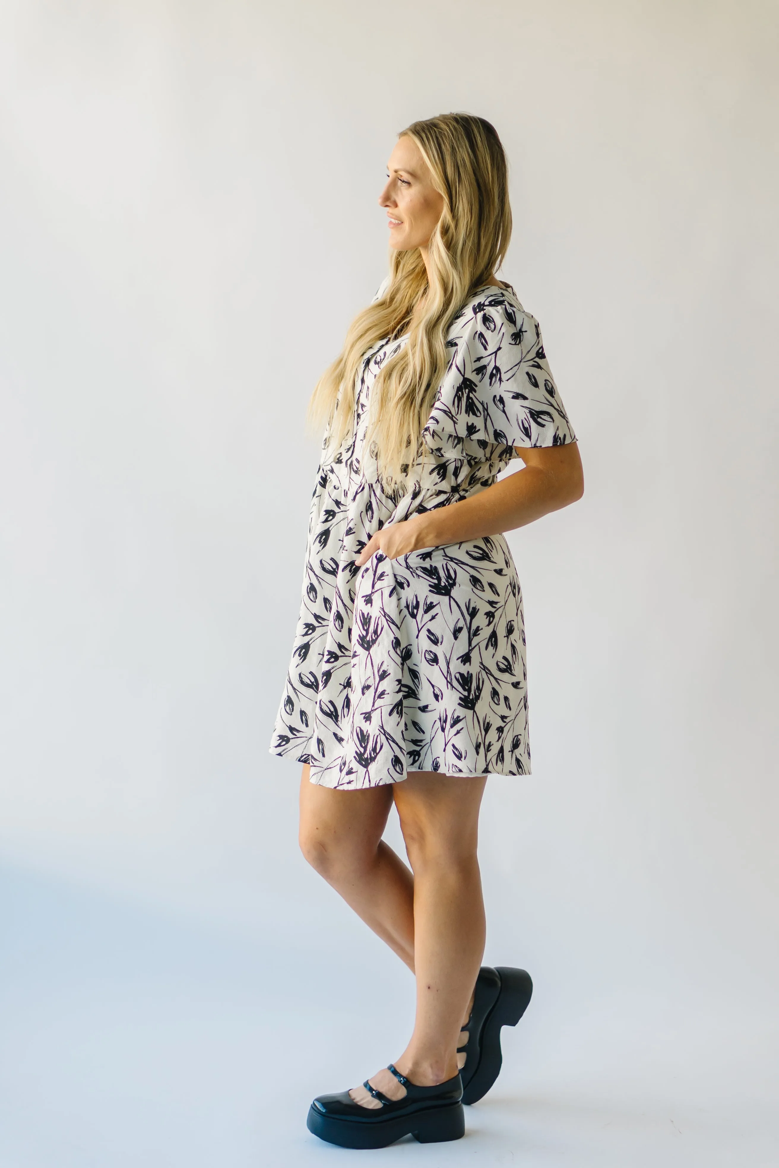 The Hopkin Button Detail Floral Dress in Cream