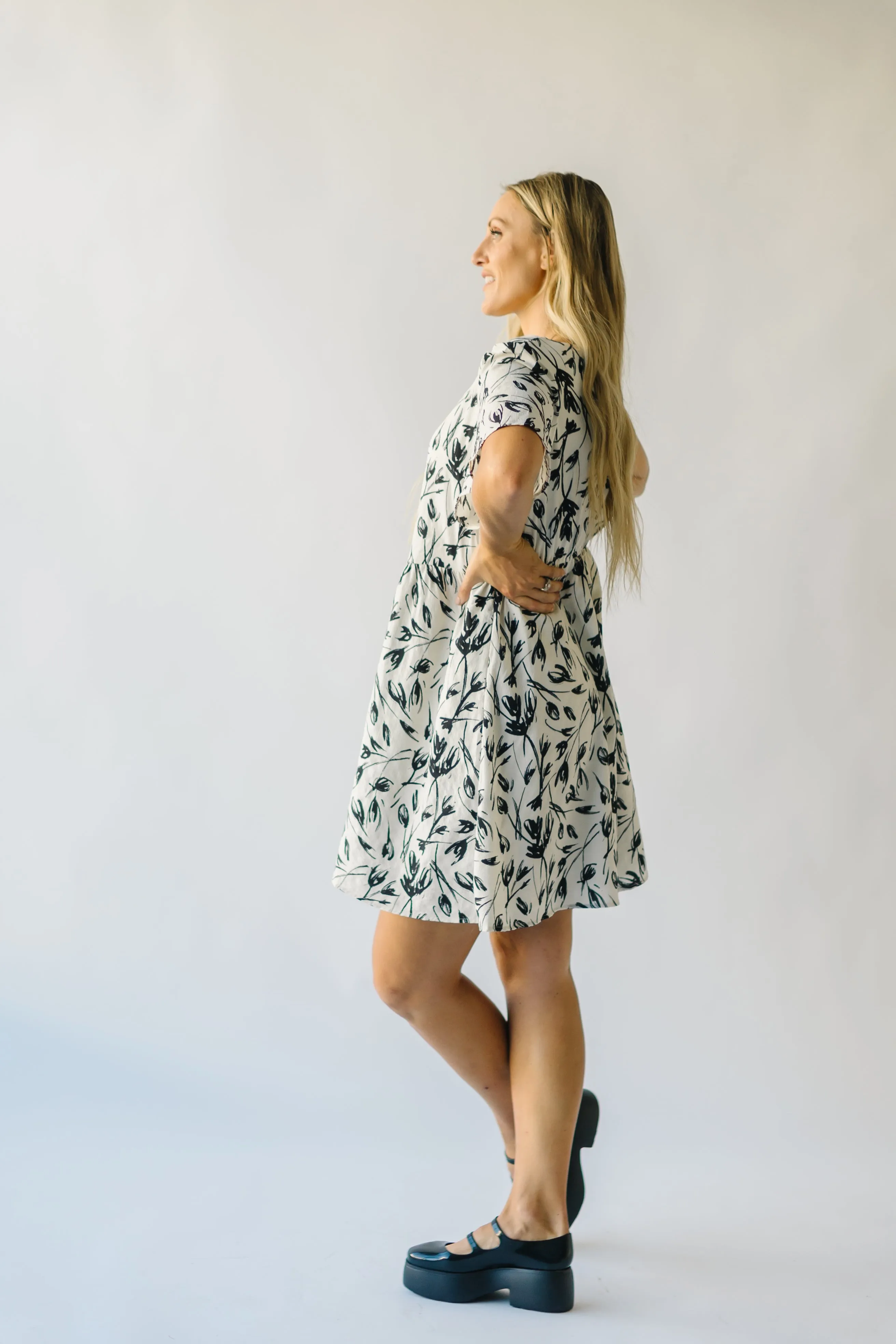 The Hopkin Button Detail Floral Dress in Cream