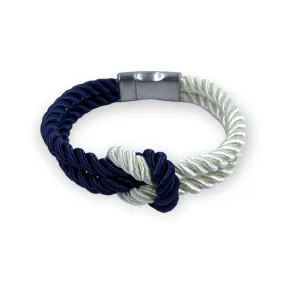 The Original Love Knot Satin Rope Bracelet- White and Navy Blue