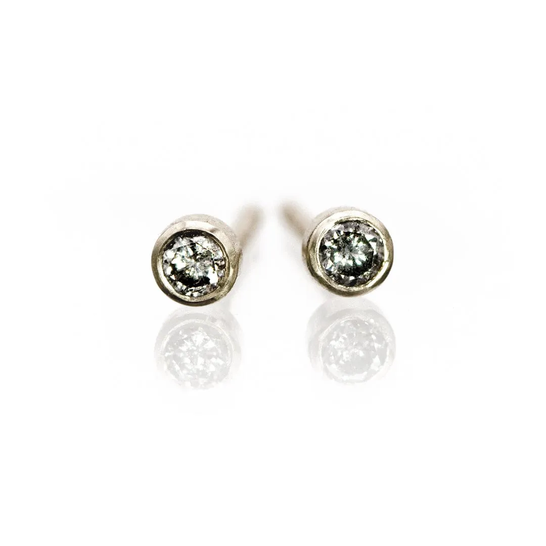 Tiny Gray Salt & Pepper Diamond Bezel Set Stud Earrings