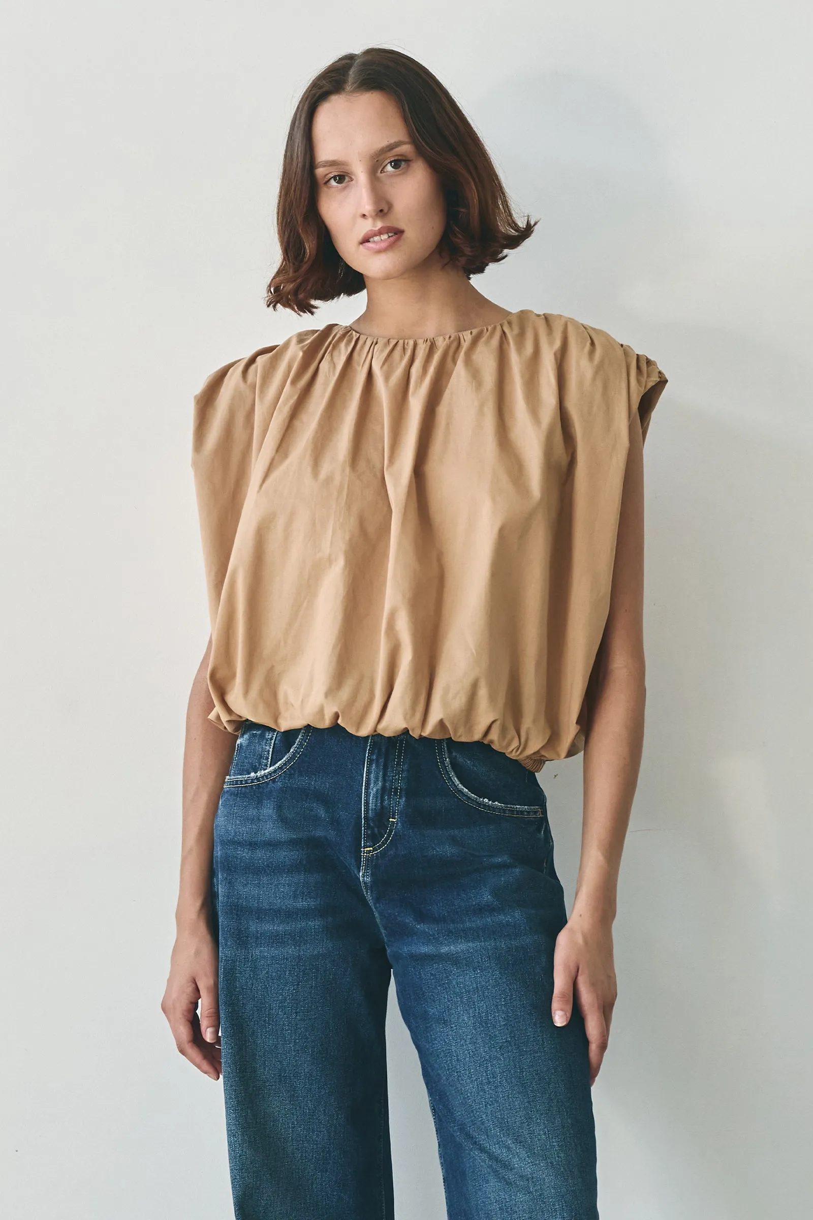 Vienna Gathered Top in Camel