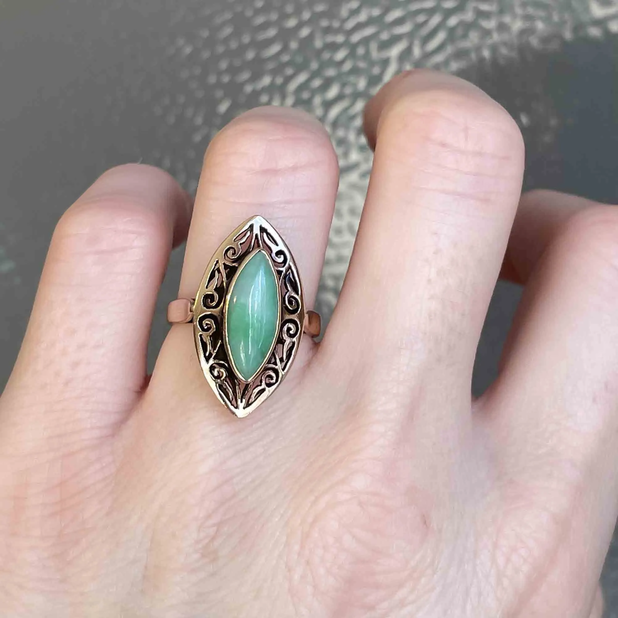 Vintage 14K Gold Jade Navette Style Ring