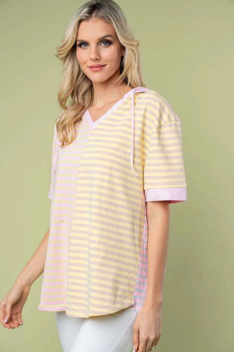 White Birch Pink & Yellow Striped Top PREORDER