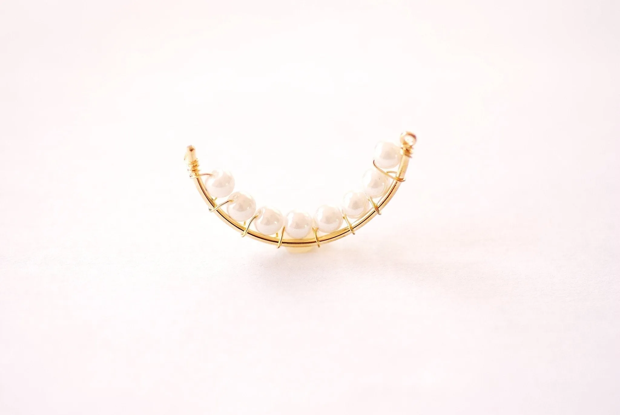 Wholesale Mother of Pearl Connector Charm - Natural Pearl 16K Gold Plated Pendant Wire Wrapped HarperCrown Charms B180