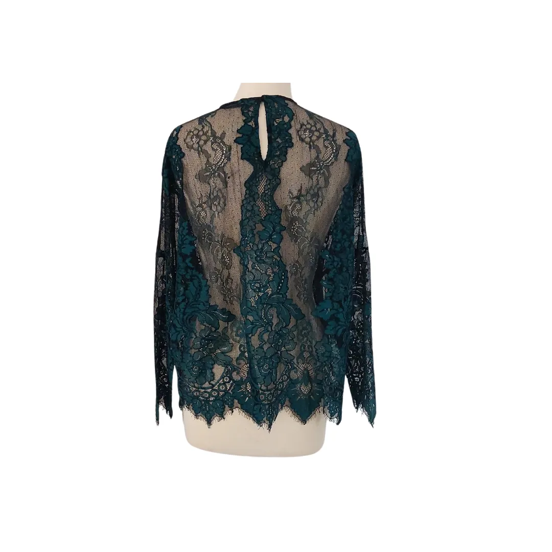 ZARA Black and Green Lace Sheer Top | Pre Loved |