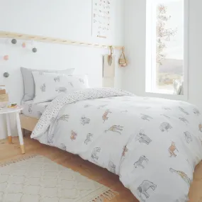 Zoo Animals Cotton Duvet Cover Set - White/Pastel